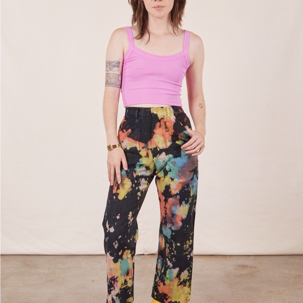 Big Bud Press Black Tie-Dye Wide Leg Pants with Multicolor Splashes